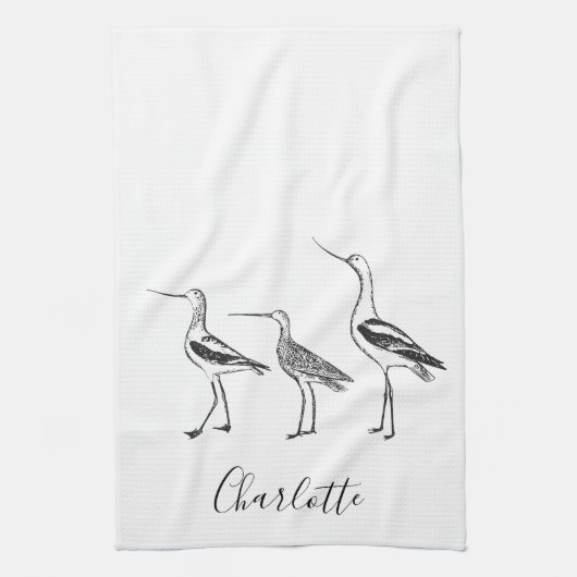 Gepersonaliseerde naam kustvogels Witte vogel Theedoek (Verticaal)