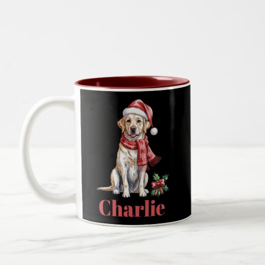 Gepersonaliseerde naam Labrador Retriever Christma Tweekleurige Koffiemok (Links)