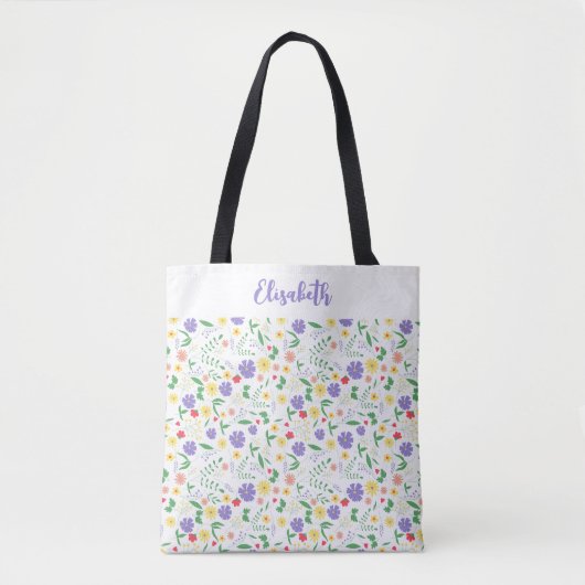 Gepersonaliseerde Naam Lente Canvas tas, Kleurrijk Tote Bag (Voorkant)