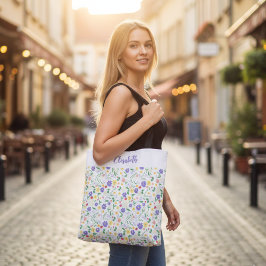 Gepersonaliseerde Naam Lente Canvas tas, Kleurrijk Tote Bag