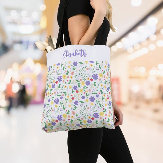 Gepersonaliseerde Naam Lente Canvas tas, Kleurrijk Tote Bag