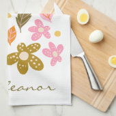 Gepersonaliseerde naam Lente Zomer Bloemen Bloemen Theedoek (Quarter Fold)