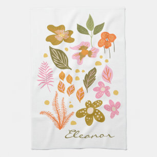 Gepersonaliseerde naam Lente Zomer Bloemen Bloemen Theedoek