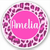 Gepersonaliseerde naam Leopard Animal Print Bright Sticker (Voorkant)
