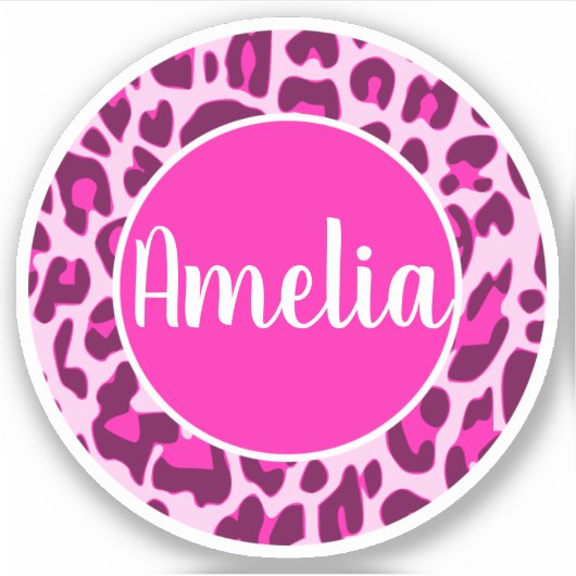 Gepersonaliseerde naam Leopard Animal Print Bright Sticker (Voorkant)