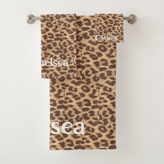Gepersonaliseerde naam Leopard print badhanddoek s Bad Handdoek (Insitu)