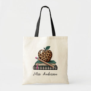Gepersonaliseerde naam leraar Apple Book Pencil Tote Bag