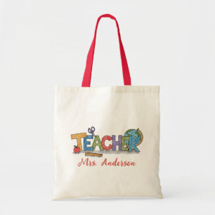 Gepersonaliseerde Naam Leraar Apple Pencil schaar Tote Bag