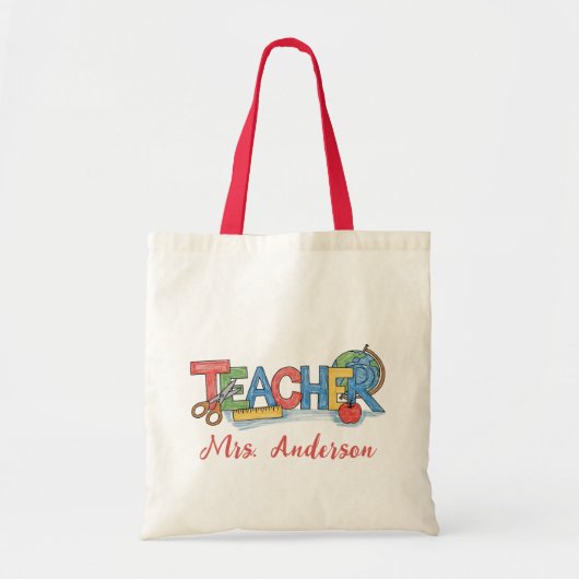 Gepersonaliseerde Naam Leraar Apple Pencil schaar Tote Bag (Voorkant)