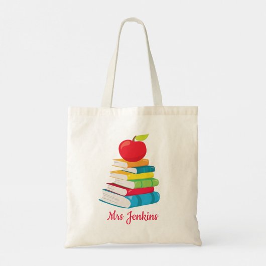 Gepersonaliseerde naam leraar boeken Apple School Tote Bag (Achterkant)