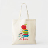 Gepersonaliseerde naam leraar boeken Apple School  Tote Bag (Voorkant)