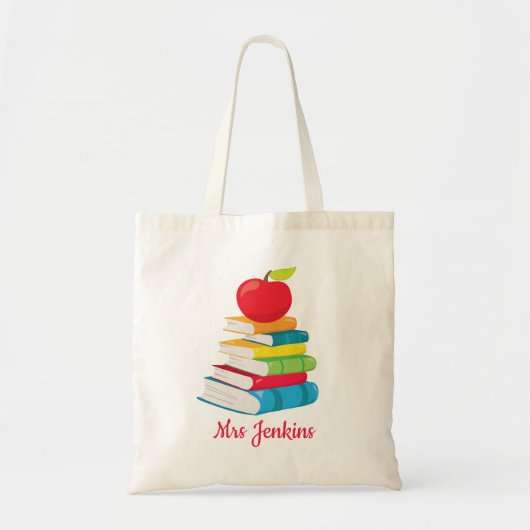 Gepersonaliseerde naam leraar boeken Apple School Tote Bag (Voorkant)