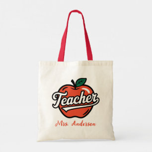 Gepersonaliseerde naam leraar Red Apple Tote Bag