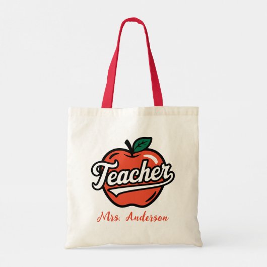 Gepersonaliseerde naam leraar Red Apple Tote Bag (Achterkant)