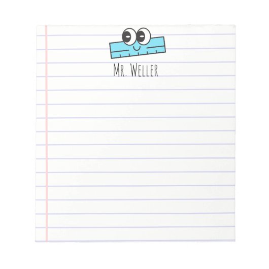 Gepersonaliseerde Naam Leraar Schattige Lachende H Notitieblok (Voorkant)