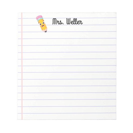 Gepersonaliseerde Naam Leraar Schattige Lachpotloo Notitieblok (Voorkant)