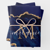 Gepersonaliseerde Naam Letter Navy Blauw Goud Marm Inpakpapier Vel (In situ)