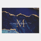 Gepersonaliseerde Naam Letter Navy Blauw Goud Marm Inpakpapier Vel (Voorkant)