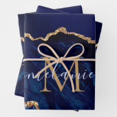 Gepersonaliseerde Naam Letter Navy Blauw Goud Marm Inpakpapier Vel (In situ)