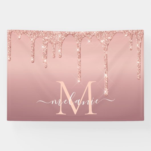 Gepersonaliseerde Naam Letter Roos Gouden Glitter Spandoek (Horizontaal)