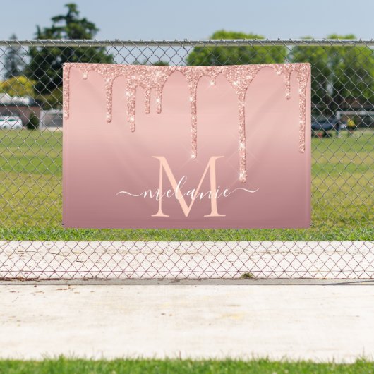 Gepersonaliseerde Naam Letter Roos Gouden Glitter  Spandoek (Insitu)