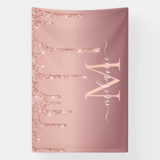 Gepersonaliseerde Naam Letter Roos Gouden Glitter  Spandoek (Verticaal)