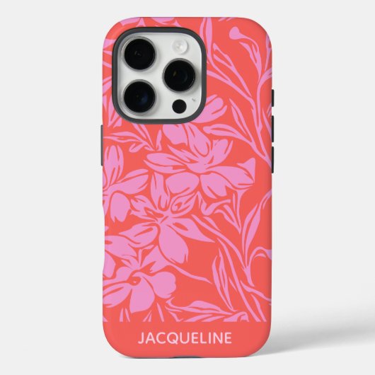 Gepersonaliseerde naam Levendig Roze Rode Bloemen  Case-Mate iPhone Case (Achterkant)