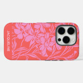 Gepersonaliseerde naam Levendig Roze Rode Bloemen  Case-Mate iPhone Case (Achterkant (horizontaal))