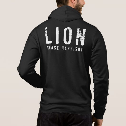 Gepersonaliseerde naam Lion Black & White Zip Hoodie (Achterkant)
