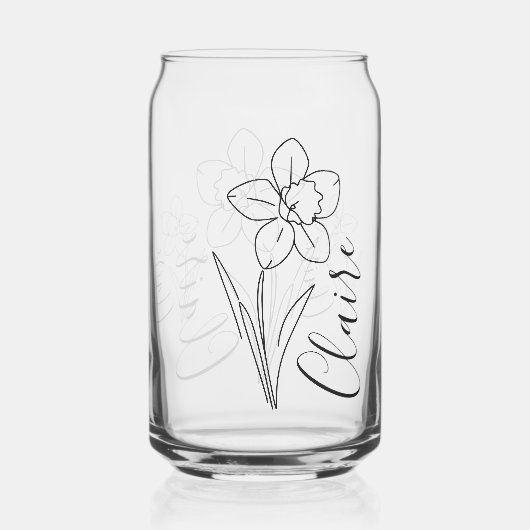 Gepersonaliseerde naam March narcis Geboorte Bloem Blikvorm Glas (Voorkant)