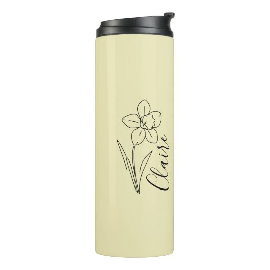 Gepersonaliseerde naam March narcis Geboorte Bloem Thermosbeker (Gedraaid links)