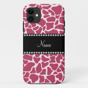 Gepersonaliseerde naam mauve giraffe patroon iPhone 11 hoesje