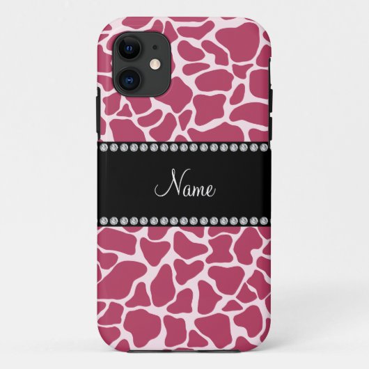 Gepersonaliseerde naam mauve giraffe patroon Case-Mate iPhone case (Achterkant)