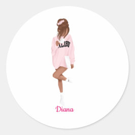 Gepersonaliseerde naam Meisje in Pink College Life Ronde Sticker