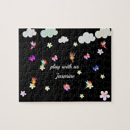 Gepersonaliseerde naam meisjes feeën legpuzzel (Horizontaal)