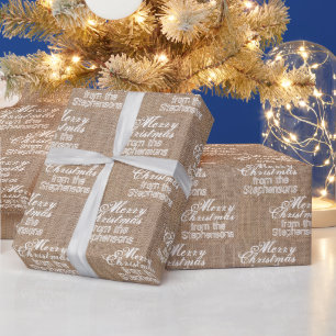 Gepersonaliseerde naam Merry Christmas Burlap Cadeaupapier