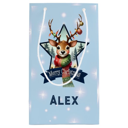 Gepersonaliseerde naam Merry Christmas Reindeer Klein Cadeauzakje (Achterkant)