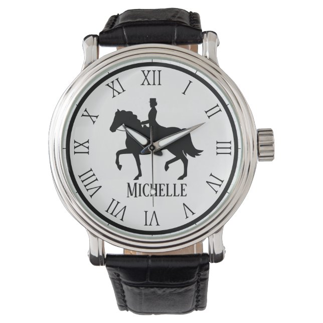 Gepersonaliseerde naam met en zwart Paard Horloge (Voorkant)