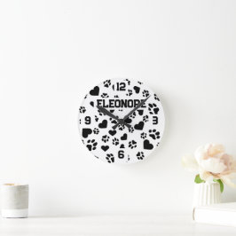 Gepersonaliseerde naam met Paw Print Design Ronde Klok