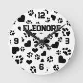 Gepersonaliseerde naam met Paw Print Design Ronde Klok (Voorkant)