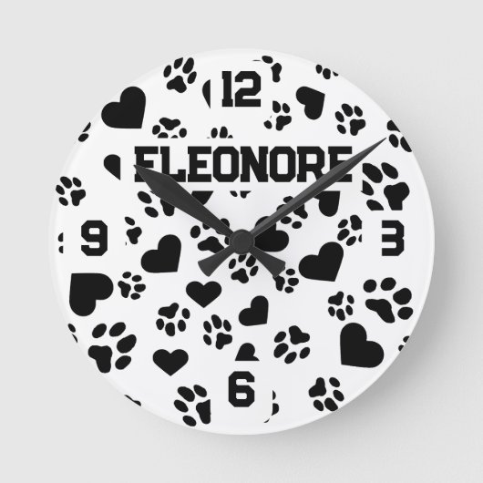 Gepersonaliseerde naam met Paw Print Design Ronde Klok (Voorkant)
