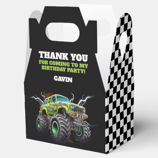 Gepersonaliseerde naam met Retro Monster Truck Bedankdoosjes (Geopend)