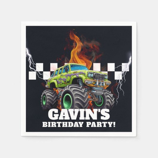 Gepersonaliseerde naam met Retro Monster Truck Servet (Voorkant)