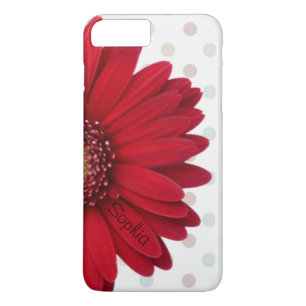 Gepersonaliseerde naam met rode madelief stippen Case-Mate iPhone case