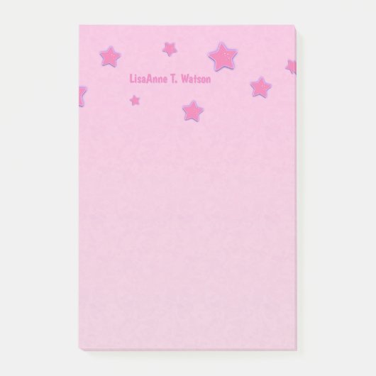 Gepersonaliseerde naam met roze sterren op roze post-it® notes (Voorkant)