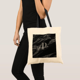Gepersonaliseerde naam met trendy marmer zwart tote bag