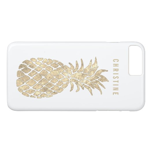 gepersonaliseerde naam metallic effect ananas Case-Mate iPhone case (Achterkant (Horizontaal))