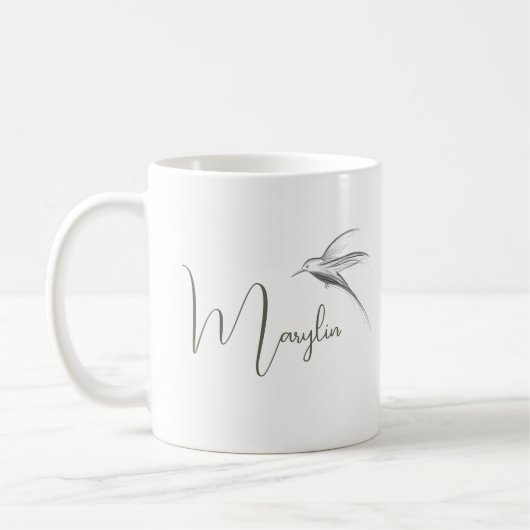 Gepersonaliseerde naam Minimal Bird design Koffiemok (Links)