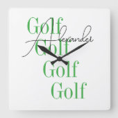 Gepersonaliseerde naam Minimal Golf Typography Vierkante Klok (Voorkant)