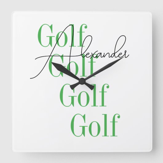 Gepersonaliseerde naam Minimal Golf Typography Vierkante Klok (Voorkant)